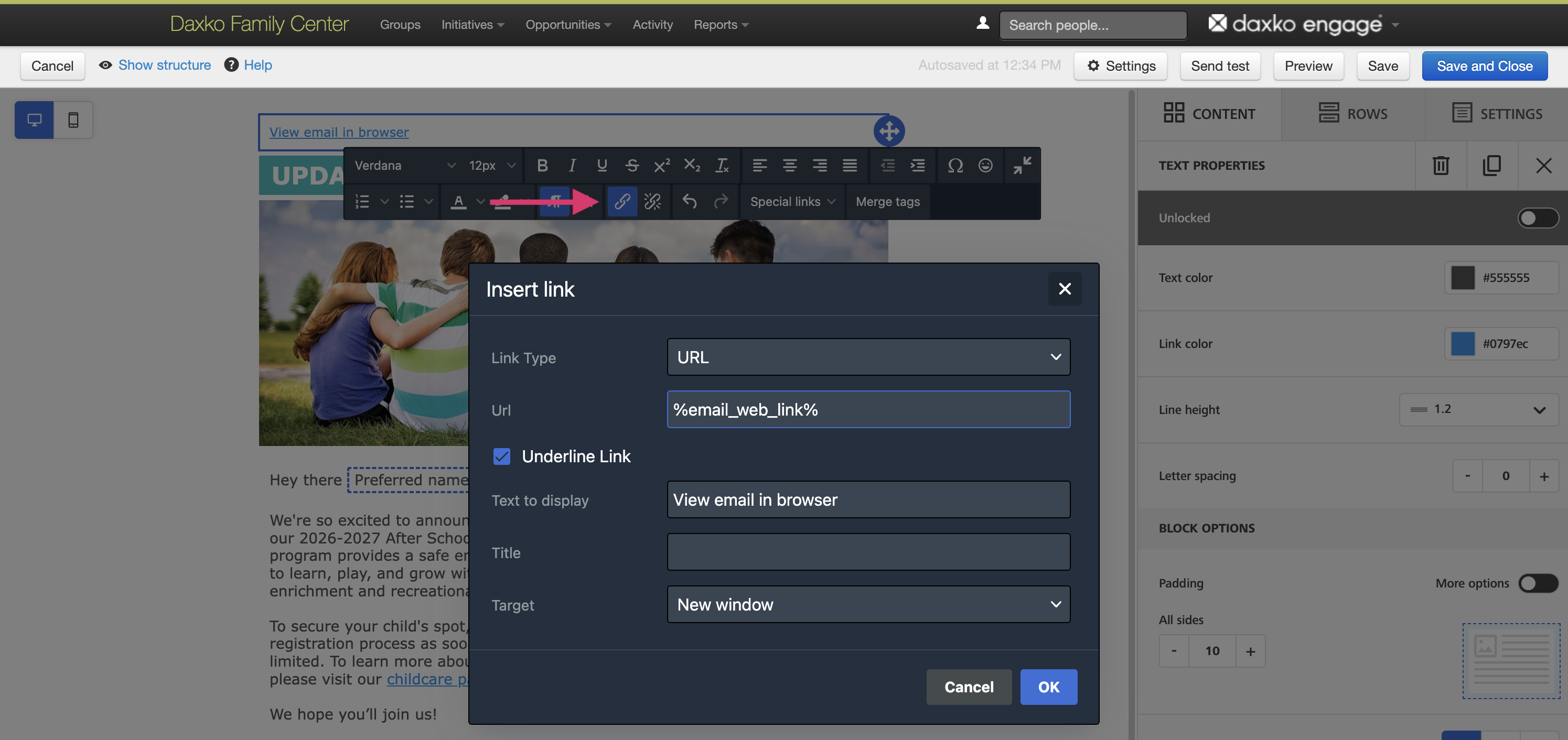 DAXKO ENGAGE: Viewing Emails in Browser + Email Click Analysis Heat Map